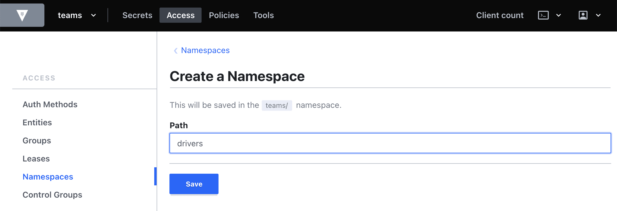 Create namespace