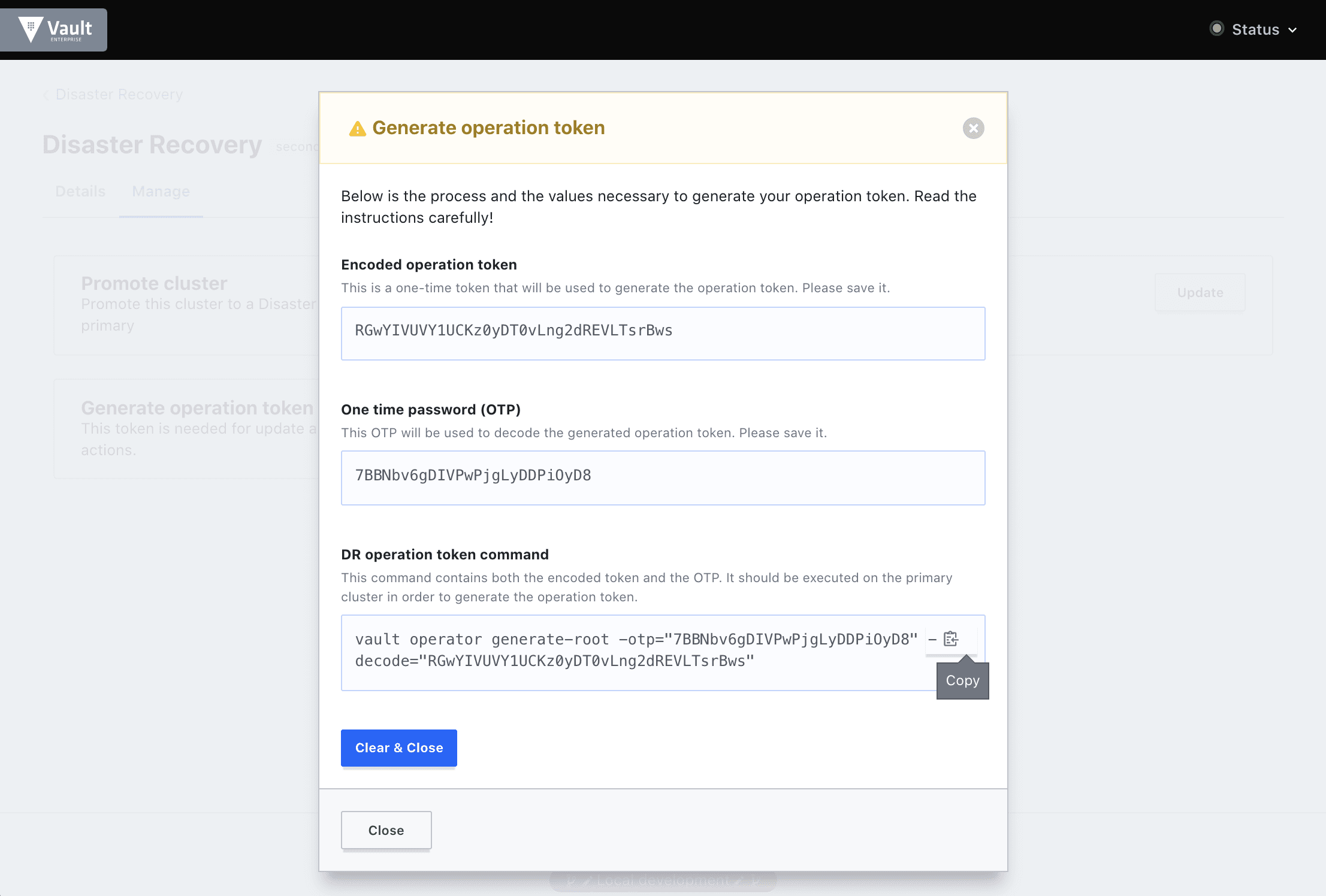 Encoded operation token